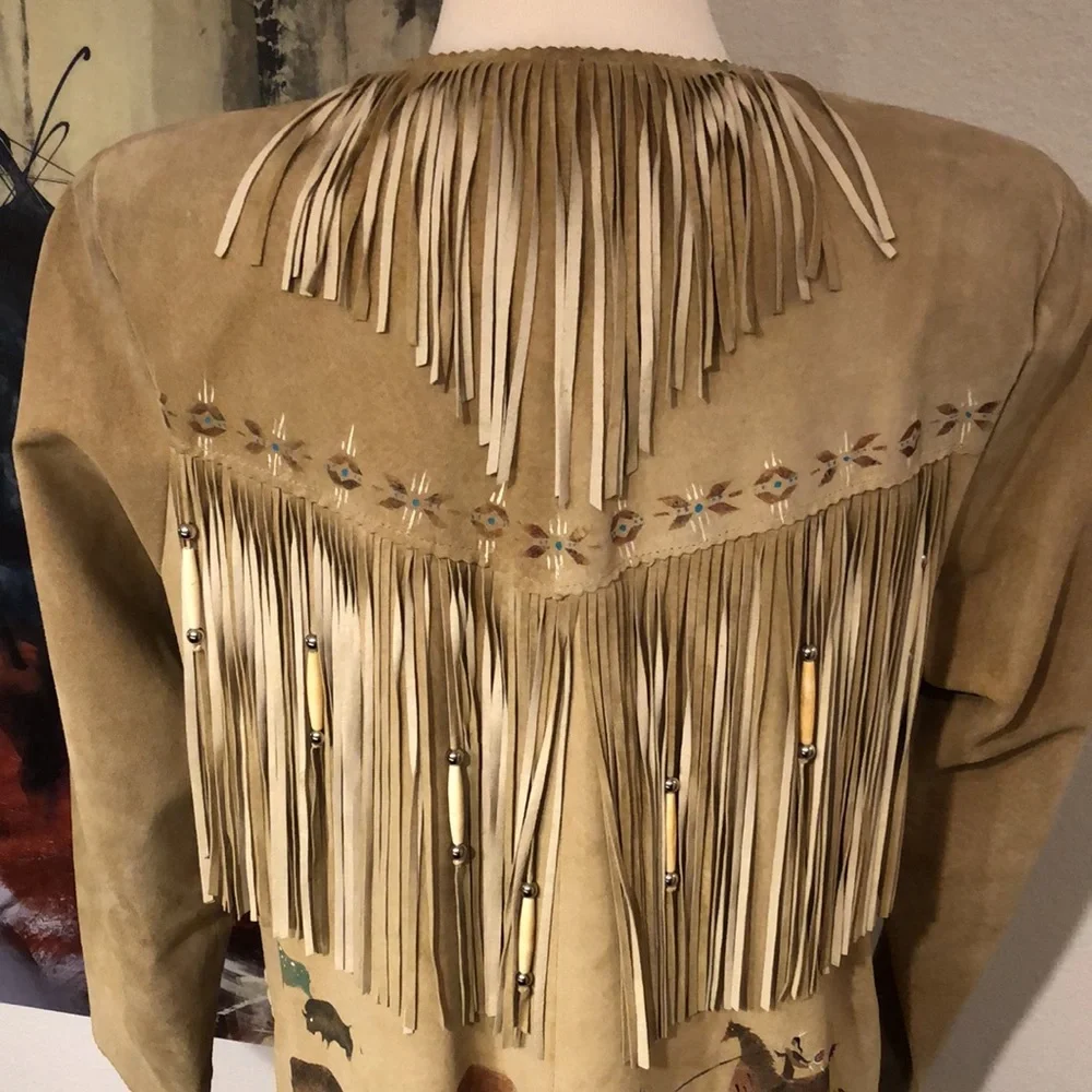 Western Suede Hand Painted Jacket by Patty Lewis Native American - Picture 4 of 16